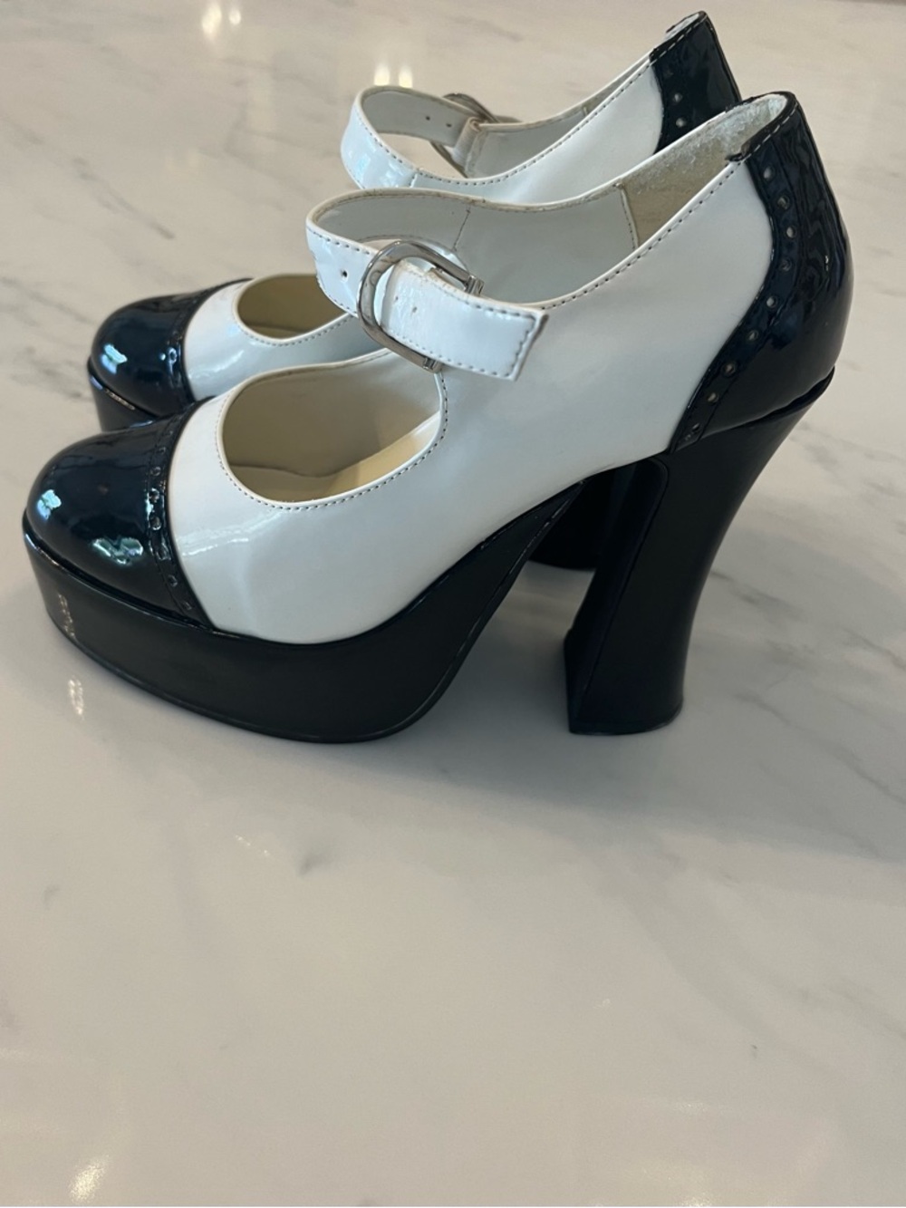 Ellie Black and White Mary Jane Platform Heels - Picture 2 of 6